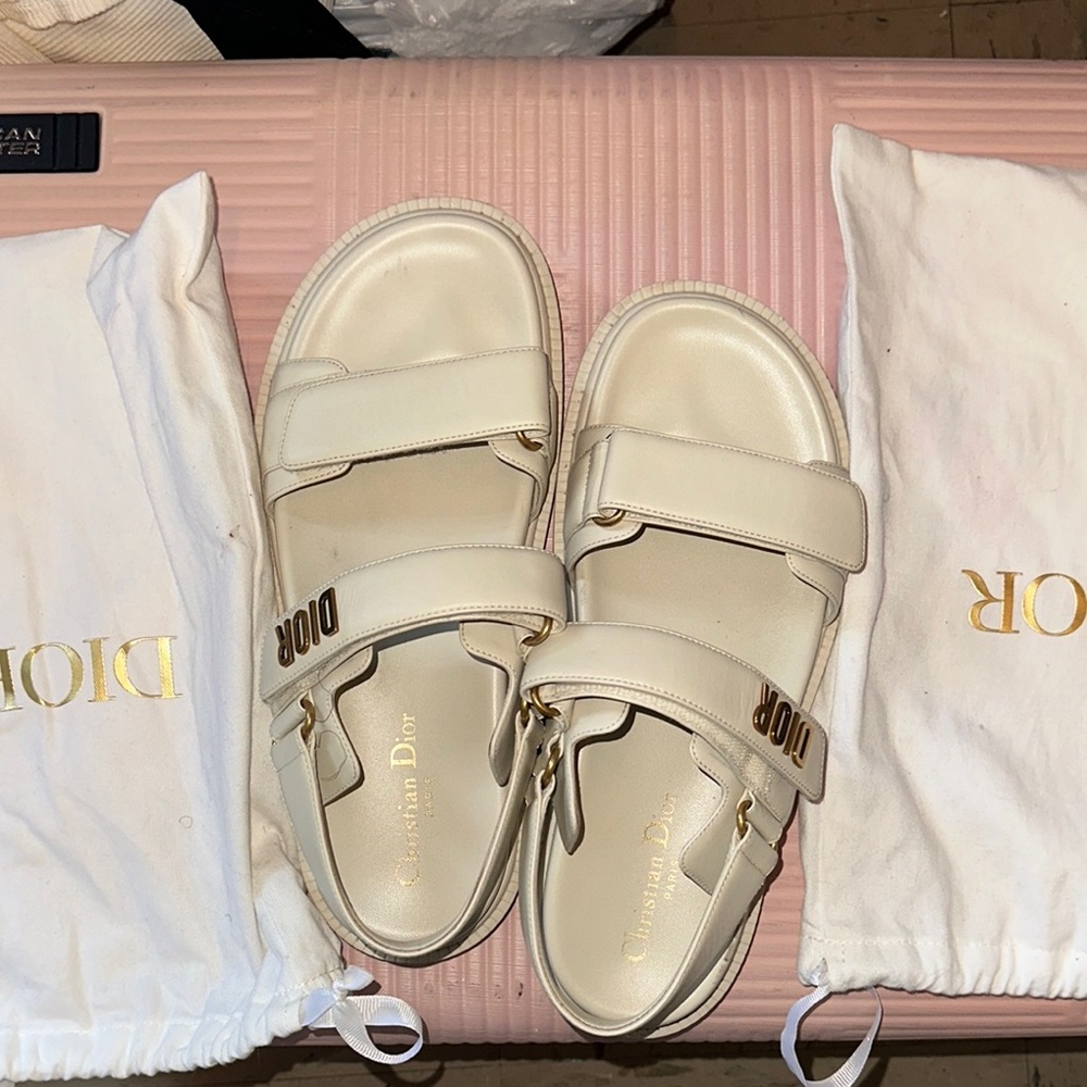 Dior Women Ivory Sandals with Gold Accents